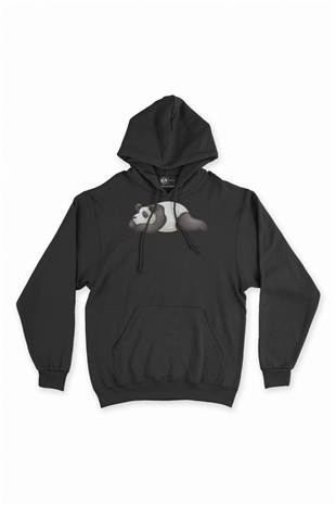 Uyuyan Panda Baskılı Siyah Sweatshirt Hoodie