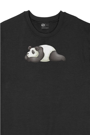 Uyuyan Panda Baskılı Siyah Sweatshirt