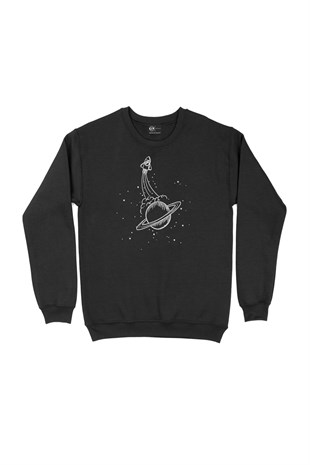 Uzay Roketli Siyah Sweatshirt