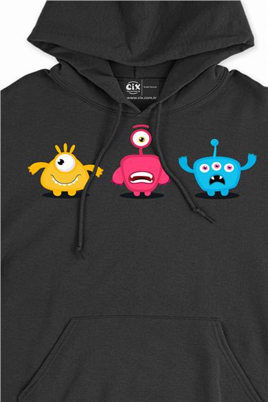 Uzaylı Anime Tasarımlı Kapşonlu Sweatshirt Hoodie