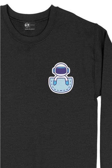 Uzaylı Cep Tasarım Baskılı Sweatshirt