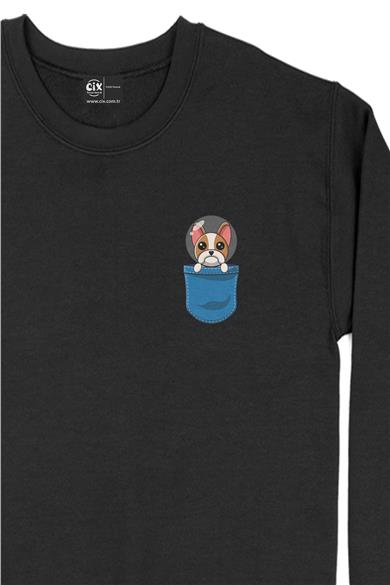 Üzgün Köpek Cep Tasarım Baskılı Sweatshirt