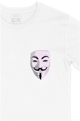 V For Vendetta Cep Logo Tasarımlı Beyaz Tişört