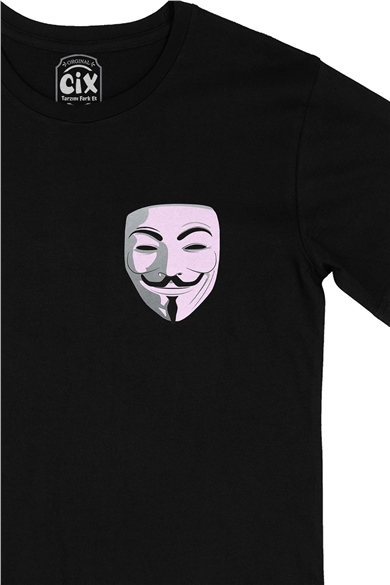 V For Vendetta Cep Logo Tasarımlı Siyah Tişört