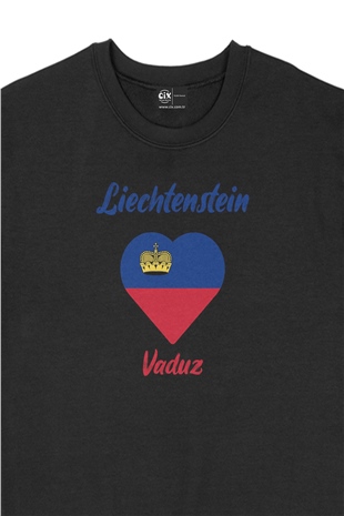 Vaduz Lihteştayn Bayraklı Kalpli Siyah Sweatshirt