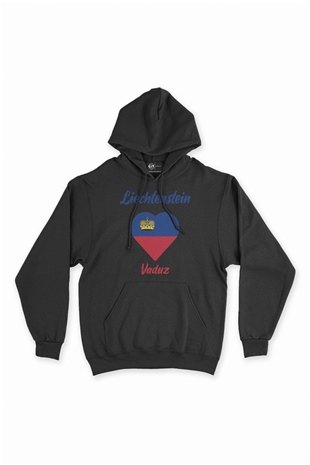 Vaduz Lihteştayn Bayraklı Kalpli Siyah Sweatshirt Hoodie
