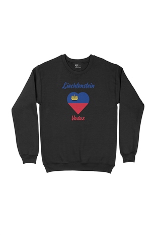 Vaduz Lihteştayn Bayraklı Kalpli Siyah Sweatshirt