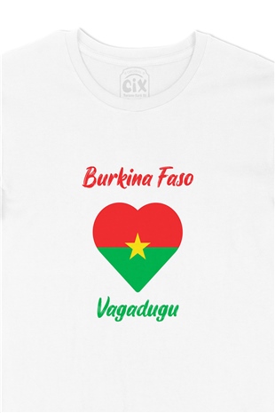 Vagadugu Burkina Faso Bayraklı Kalpli Tişört