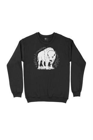 Vahşi Beyaz Bizonlu Siyah Sweatshirt