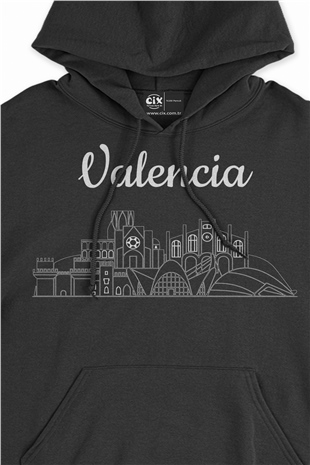 Valenciya Manzaralı Siyah Sweatshirt Hoodie