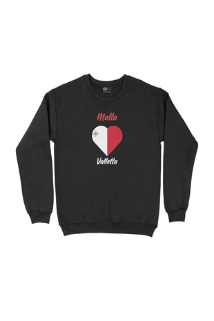 Valletta Malta Bayraklı Kalpli Siyah Sweatshirt