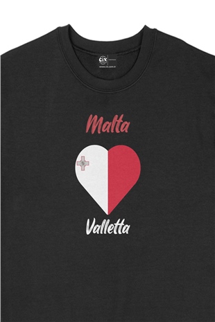 Valletta Malta Bayraklı Kalpli Siyah Sweatshirt