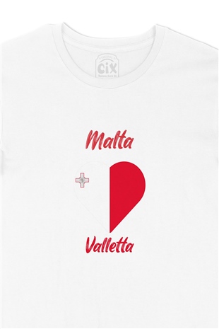 Valletta Malta Bayraklı Kalpli Tişört