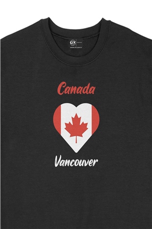 Vancouver Canada Bayraklı Kalpli Siyah Sweatshirt