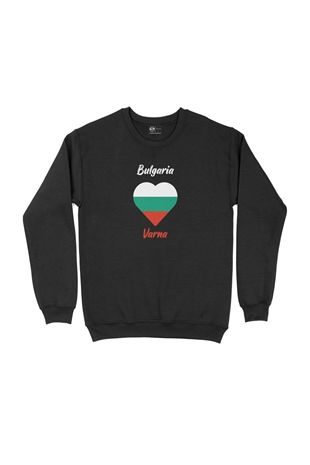 Varna Bulgaristan Bayraklı Kalpli Siyah Sweatshirt