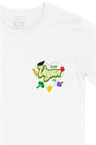 Vegan Day Cep Logo Tasarımlı Beyaz Tişört