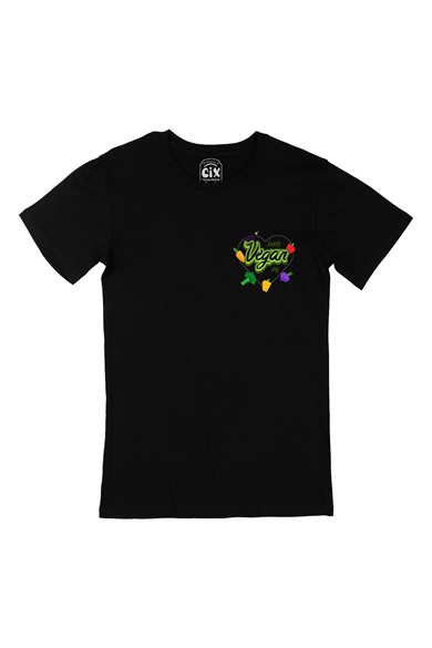 Vegan Day Cep Logo Tasarımlı Siyah Tişört
