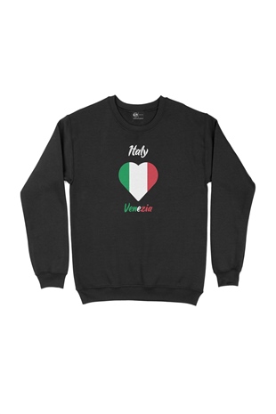 Venedik İtalya Bayraklı Kalpli Siyah Sweatshirt
