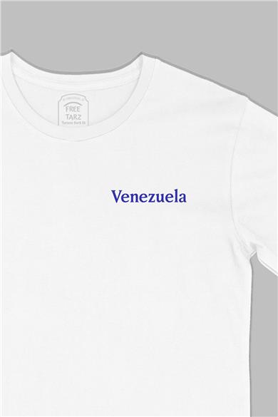 Venezuela Baskılı Cep Tasarım Beyaz Tişört