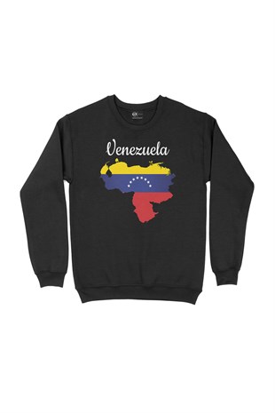 Venezuela Haritalı ve Bayraklı Siyah Sweatshirt