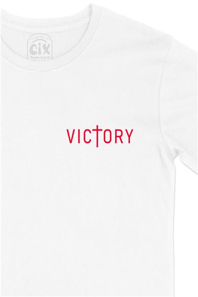 Victory Zafer Cep Tasarım Baskılı Beyaz Tişört