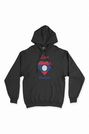 Vientiane Laos Bayraklı Kalpli Siyah Sweatshirt Hoodie