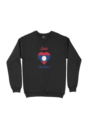 Vientiane Laos Bayraklı Kalpli Siyah Sweatshirt