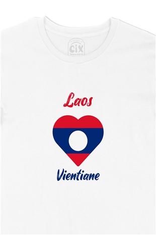 Vientiane Laos Bayraklı Kalpli Tişört