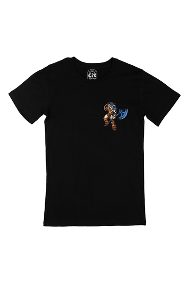 Viking Baltalı Cep Logo Tasarımlı Siyah Tişört