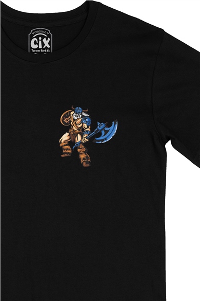 Viking Baltalı Cep Logo Tasarımlı Siyah Tişört