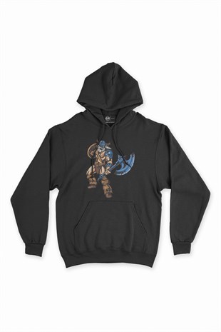 Viking Baltalı Siyah Kapşonlu Sweatshirt Hoodie