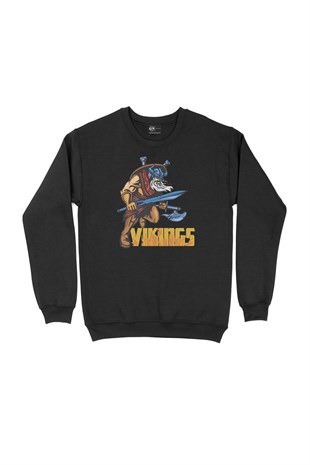 Viking Kılınç ve Balta Siyah Sweatshirt