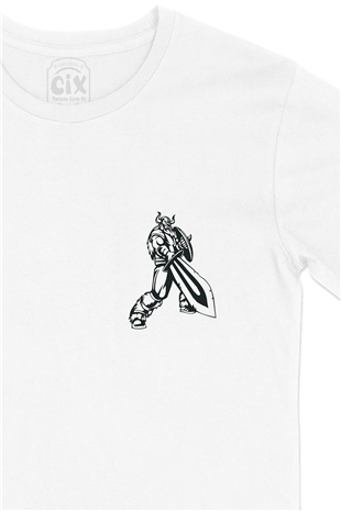 Viking Kılınç ve Kalkan Cep Logo Tasarımlı Beyaz Tişört