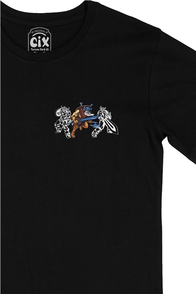Vikingler Cep Logo Tasarımlı Siyah Tişört