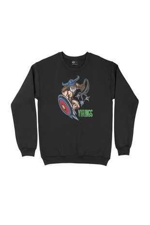 Vikings Kalkan ve Gürzlü Siyah Sweatshirt