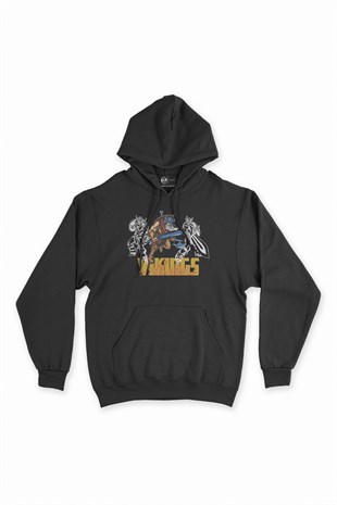 Vikings Üçlü Siyah Kapşonlu Sweatshirt Hoodie