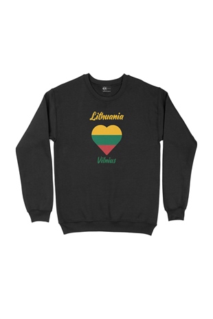 Vilnüs Litvanya Bayraklı Kalpli Siyah Sweatshirt