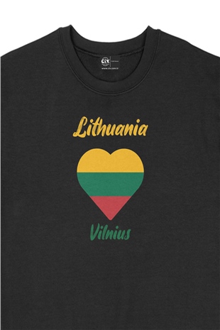 Vilnüs Litvanya Bayraklı Kalpli Siyah Sweatshirt
