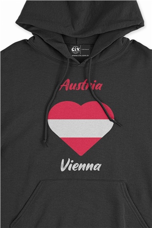 Viyana Avusturya Bayraklı Kalpli Siyah Sweatshirt Hoodie
