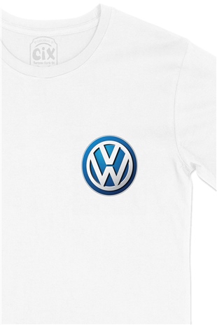 Volkswagen Logolu Cep Logo Tasarımlı Beyaz Tişört