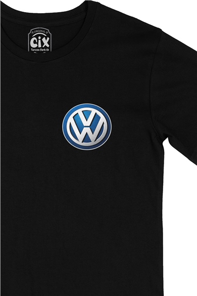 Volkswagen Logolu Cep Logo Tasarımlı Siyah Tişört