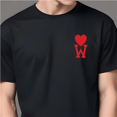 W Harf Baskılı Kalpli Siyah Tişört