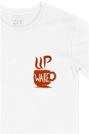 Wake Up Cep Logo Tasarımlı Beyaz Tişört
