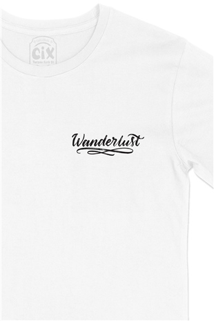 Wanderlust Cep Logo Tasarımlı Beyaz Tişört