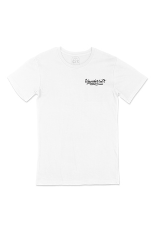 Wanderlust Cep Logo Tasarımlı Beyaz Tişört