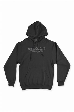 Wanderlust Siyah Kapşonlu Sweatshirt Hoodie