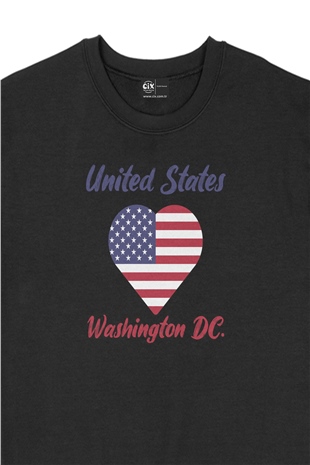 Washington Amerika Bayraklı Kalpli Siyah Sweatshirt