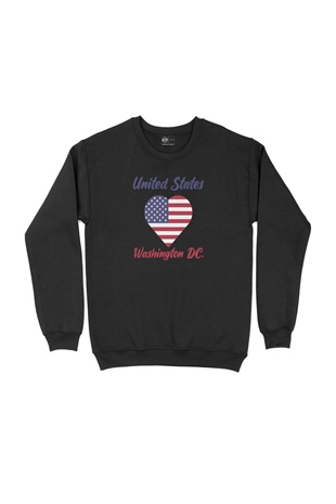 Washington Amerika Bayraklı Kalpli Siyah Sweatshirt