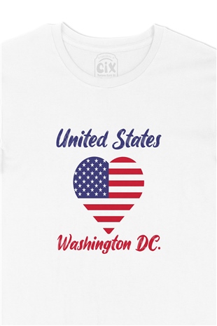 Washington Amerika Bayraklı Kalpli Tişört