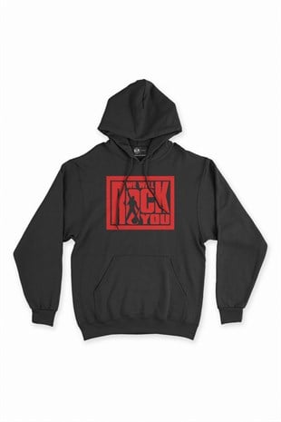 We Will Rock You Siyah Kapşonlu Sweatshirt Hoodie